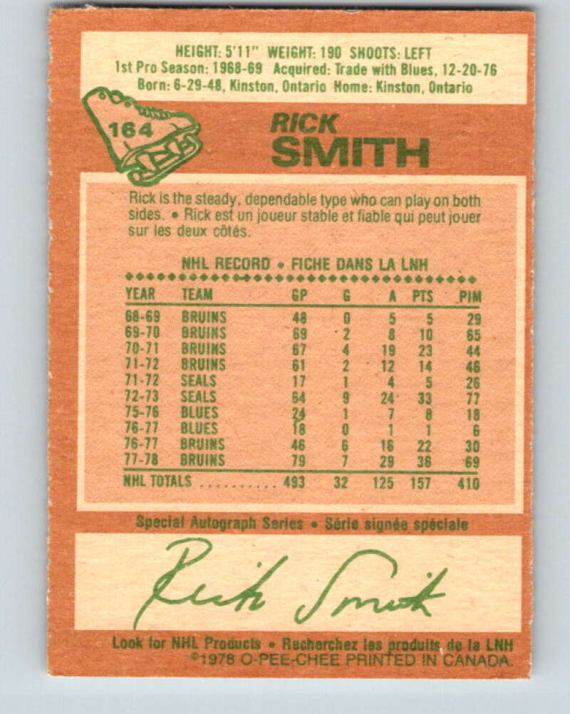 1978-79 O-Pee-Chee #164 Rick Smith Boston Bruins V23175