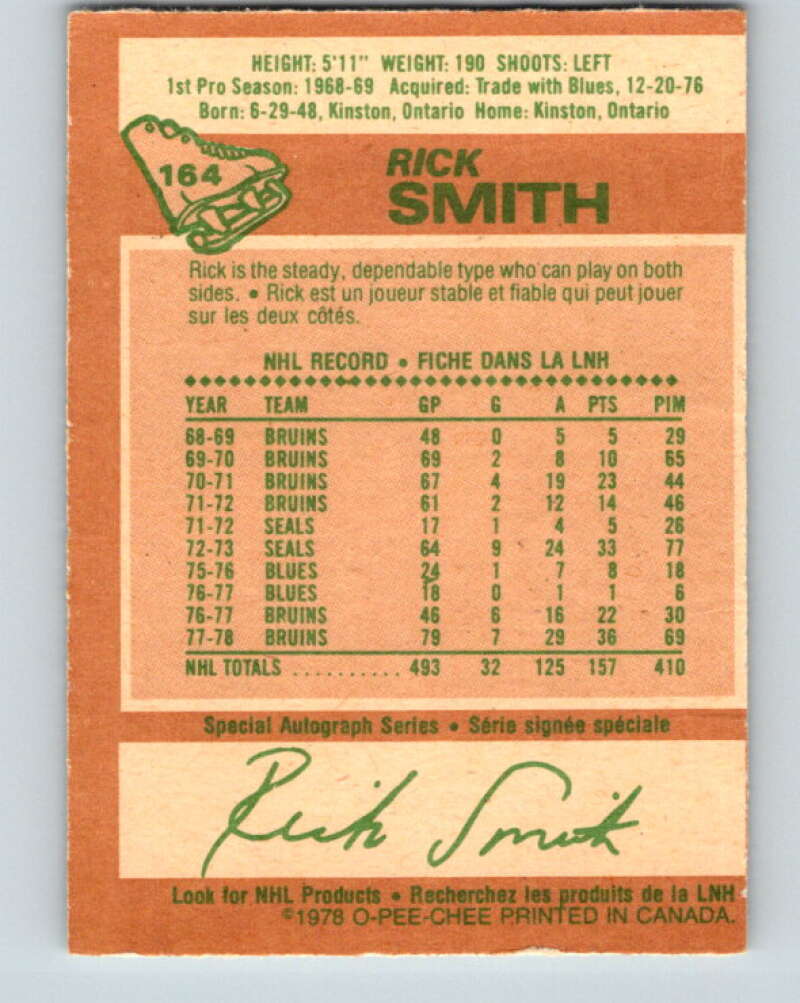 1978-79 O-Pee-Chee #164 Rick Smith Boston Bruins V23180
