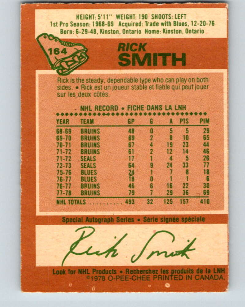 1978-79 O-Pee-Chee #164 Rick Smith Boston Bruins V23181