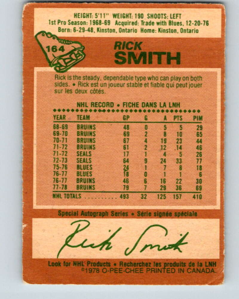 1978-79 O-Pee-Chee #164 Rick Smith Boston Bruins V23182