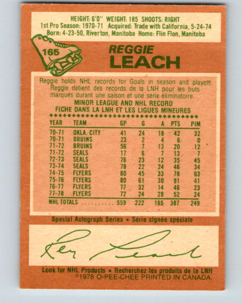 1978-79 O-Pee-Chee #165 Reggie Leach Philadelphia Flyers V23185