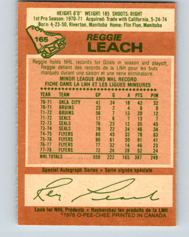 1978-79 O-Pee-Chee #165 Reggie Leach Philadelphia Flyers V23190