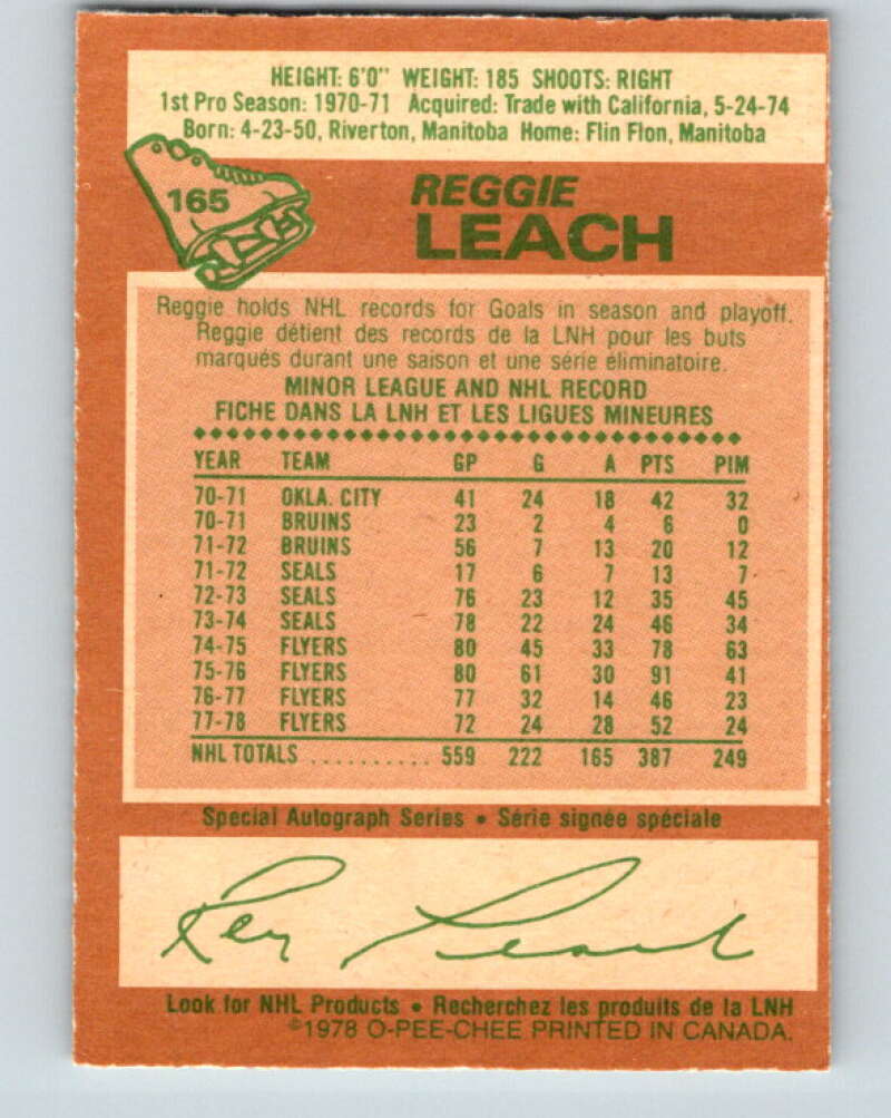 1978-79 O-Pee-Chee #165 Reggie Leach Philadelphia Flyers V23194