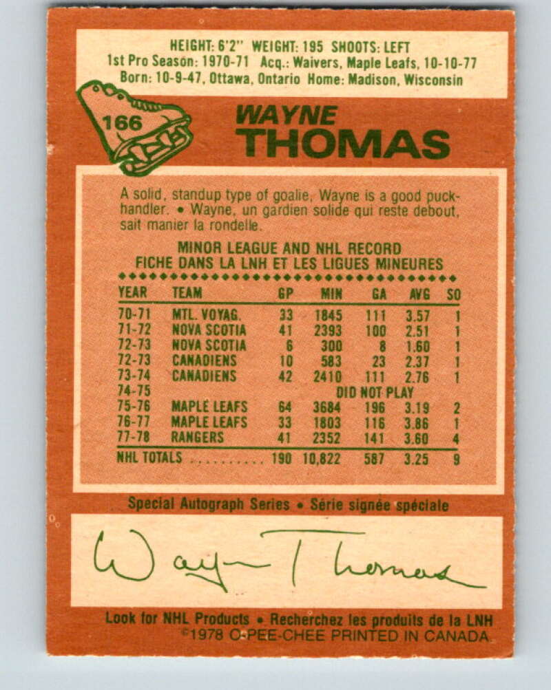 1978-79 O-Pee-Chee #166 Wayne Thomas New York Rangers V23196