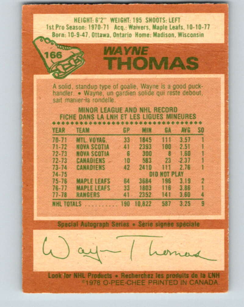 1978-79 O-Pee-Chee #166 Wayne Thomas New York Rangers V23198