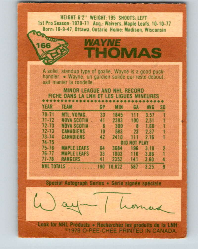 1978-79 O-Pee-Chee #166 Wayne Thomas New York Rangers V23199
