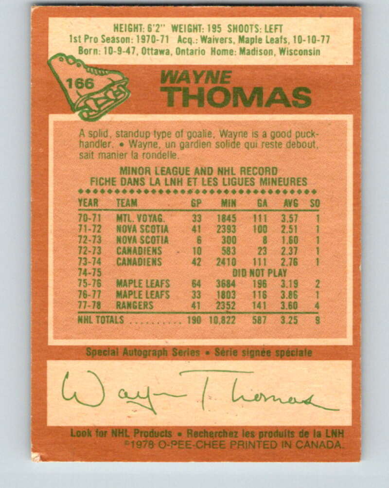 1978-79 O-Pee-Chee #166 Wayne Thomas New York Rangers V23200