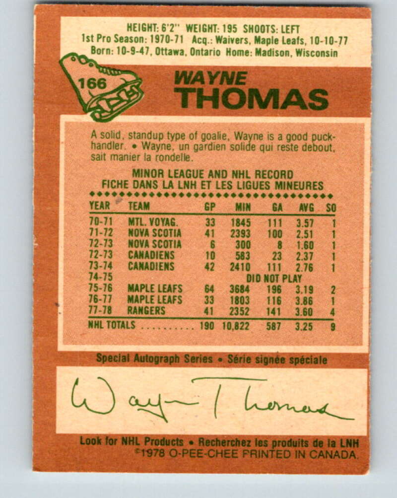 1978-79 O-Pee-Chee #166 Wayne Thomas New York Rangers V23201