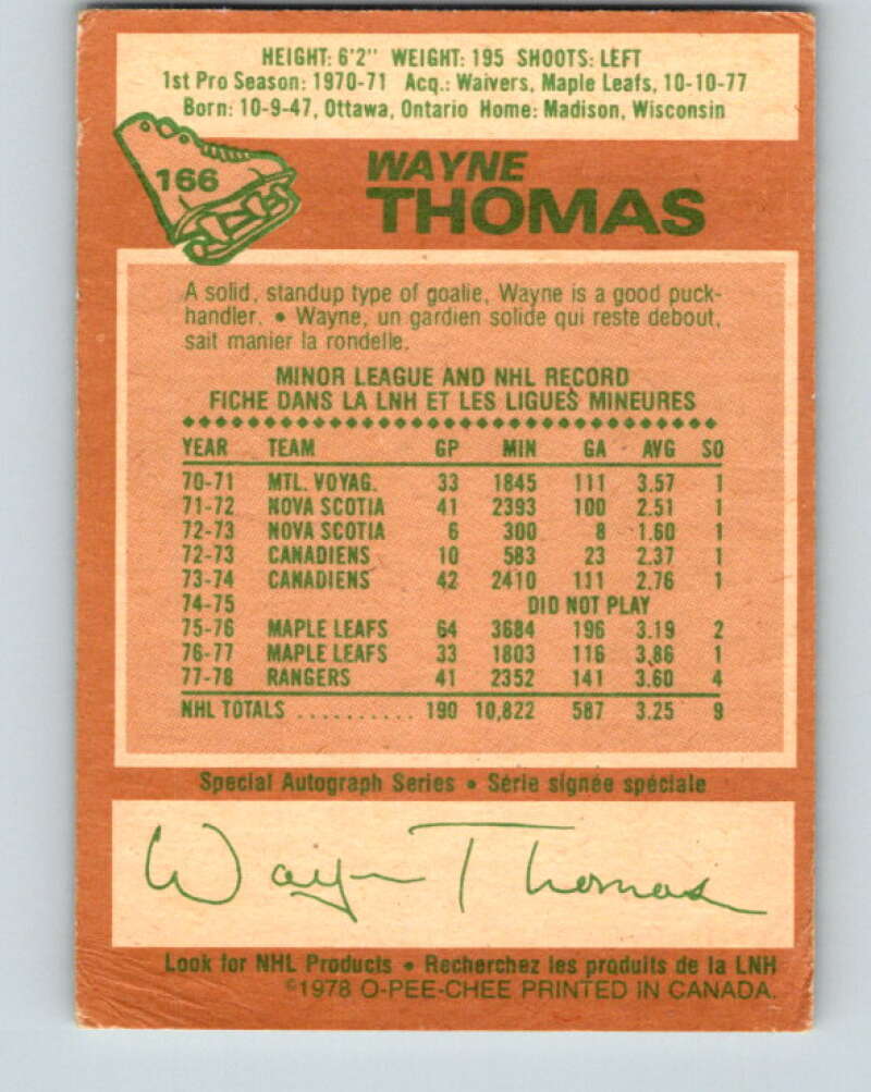 1978-79 O-Pee-Chee #166 Wayne Thomas New York Rangers V23204