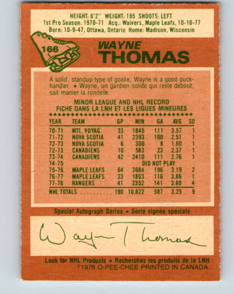 1978-79 O-Pee-Chee #166 Wayne Thomas New York Rangers V23207