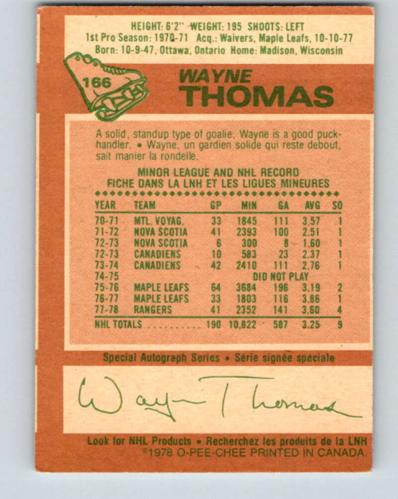 1978-79 O-Pee-Chee #166 Wayne Thomas New York Rangers V23209