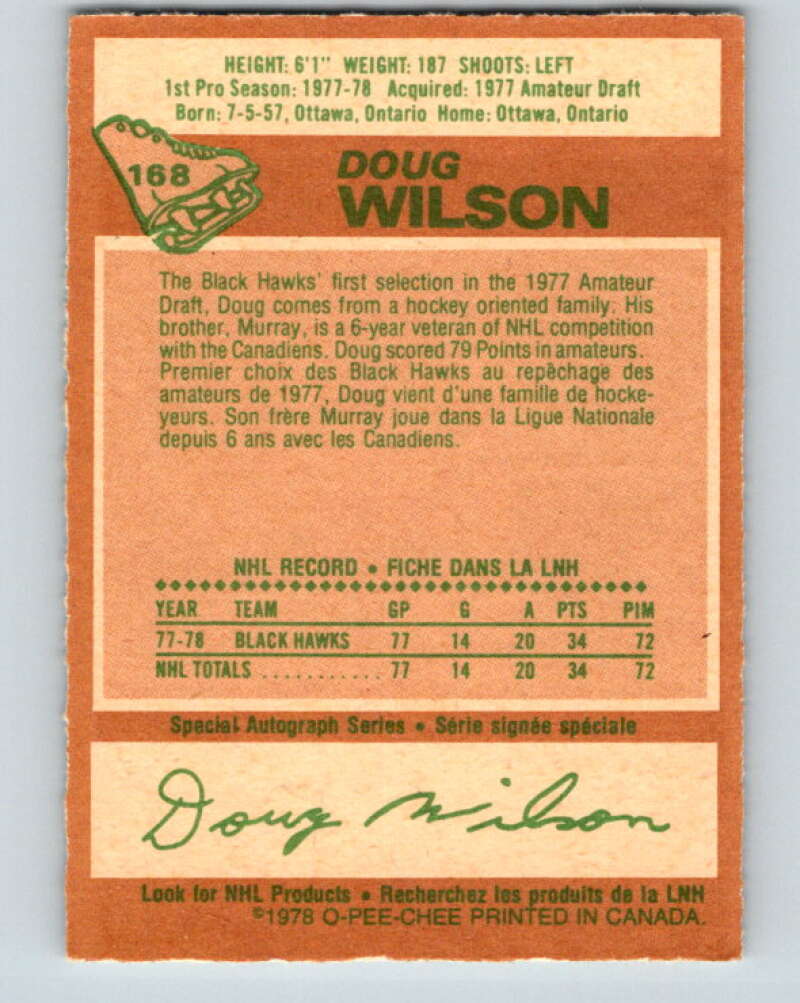 1978-79 O-Pee-Chee #168 Doug Wilson RC Rookie Blackhawks V23227