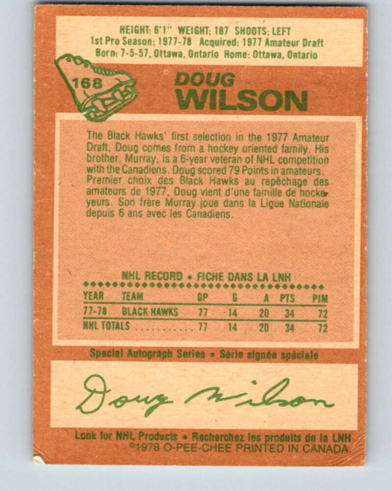 1978-79 O-Pee-Chee #168 Doug Wilson RC Rookie Blackhawks V23228