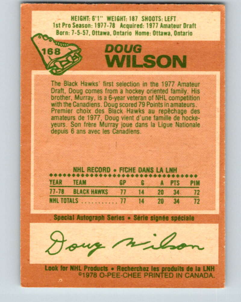 1978-79 O-Pee-Chee #168 Doug Wilson RC Rookie Blackhawks V23229