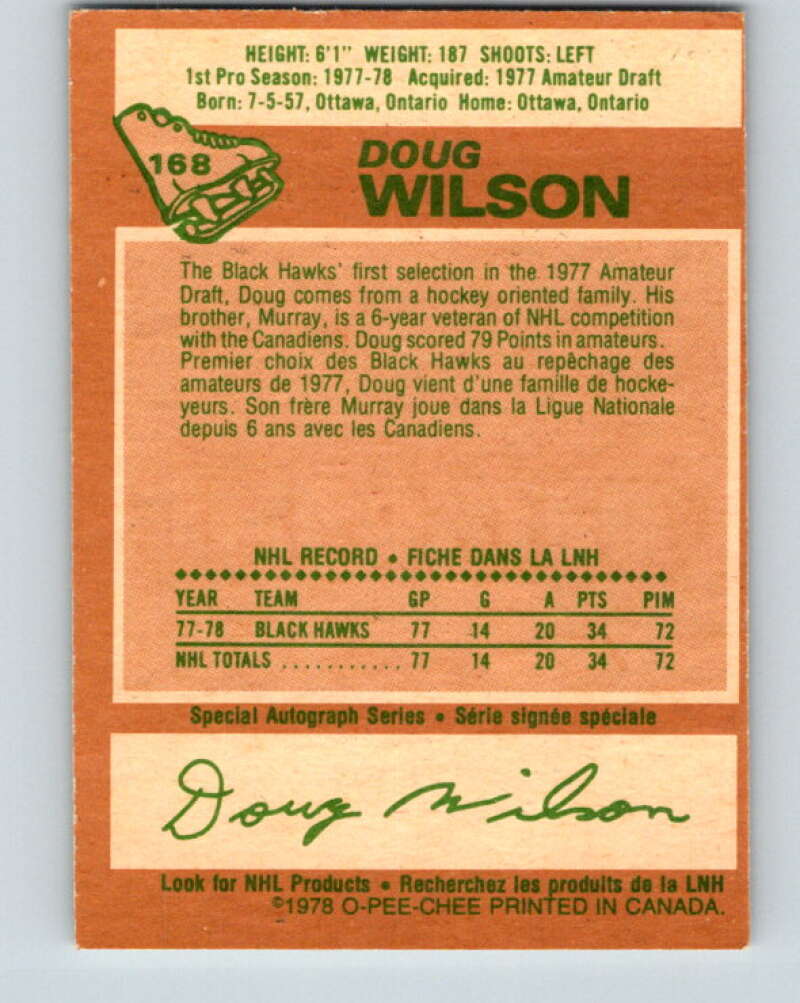 1978-79 O-Pee-Chee #168 Doug Wilson RC Rookie Blackhawks V23230