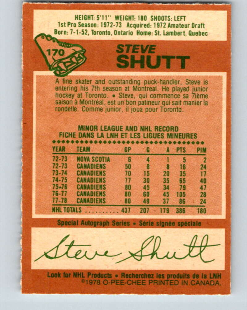 1978-79 O-Pee-Chee #170 Steve Shutt AS Montreal Canadiens V23258