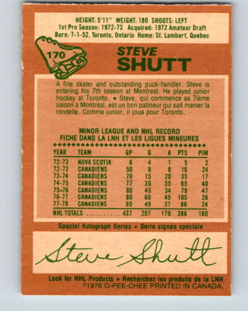 1978-79 O-Pee-Chee #170 Steve Shutt AS Montreal Canadiens V23259