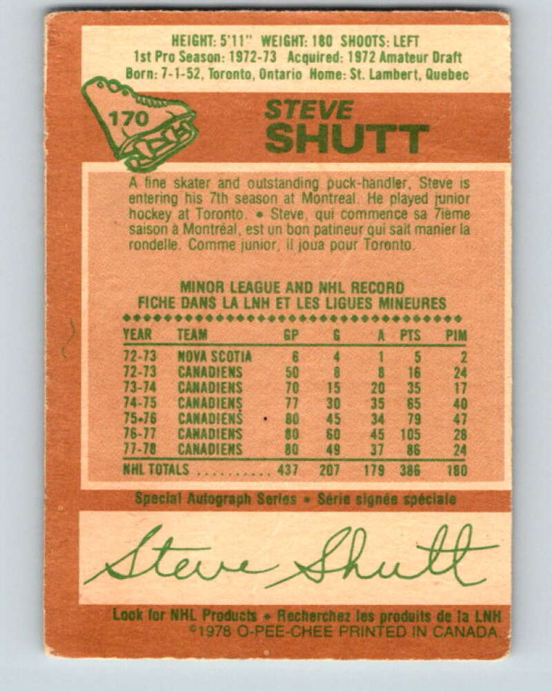 1978-79 O-Pee-Chee #170 Steve Shutt AS Montreal Canadiens V23261