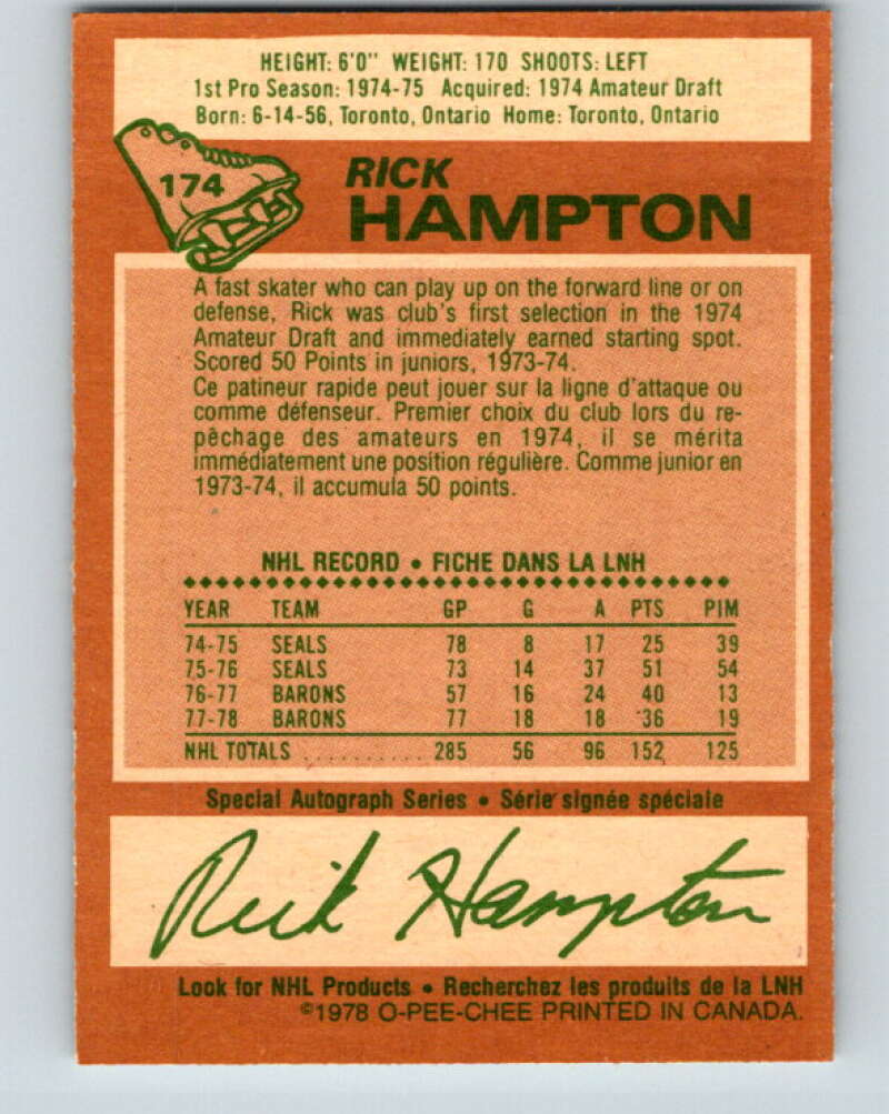 1978-79 O-Pee-Chee #174 Rick Hampton Los Angeles Kings V23316