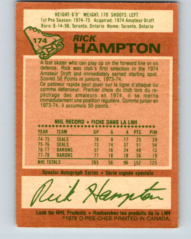 1978-79 O-Pee-Chee #174 Rick Hampton Los Angeles Kings V23318