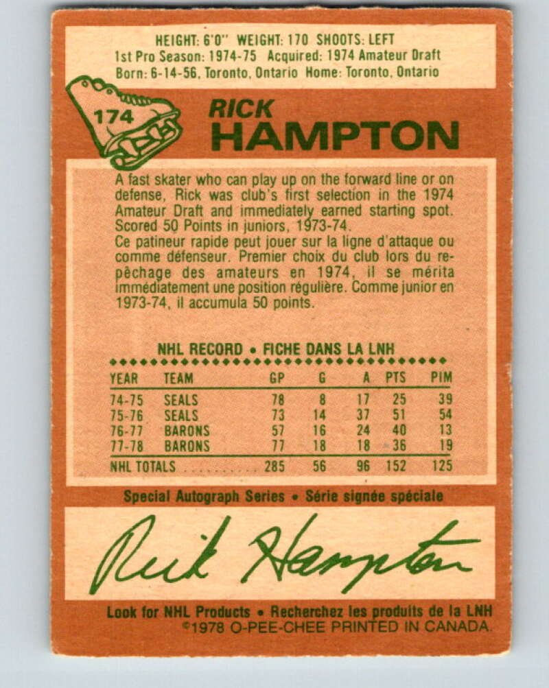 1978-79 O-Pee-Chee #174 Rick Hampton Los Angeles Kings V23322