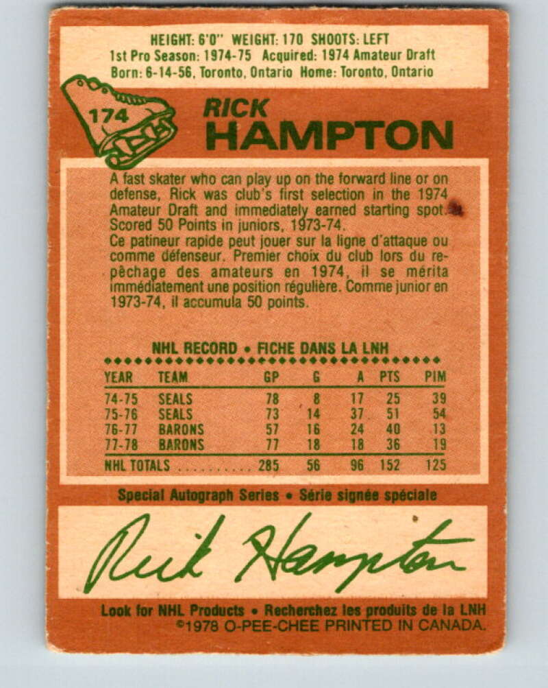 1978-79 O-Pee-Chee #174 Rick Hampton Los Angeles Kings V23323
