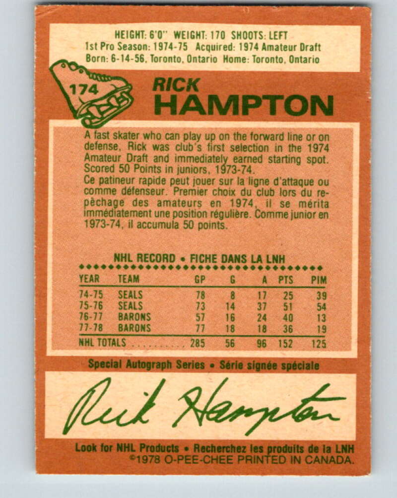 1978-79 O-Pee-Chee #174 Rick Hampton Los Angeles Kings V23324