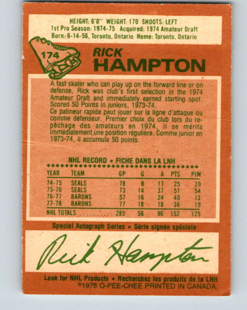 1978-79 O-Pee-Chee #174 Rick Hampton Los Angeles Kings V23326