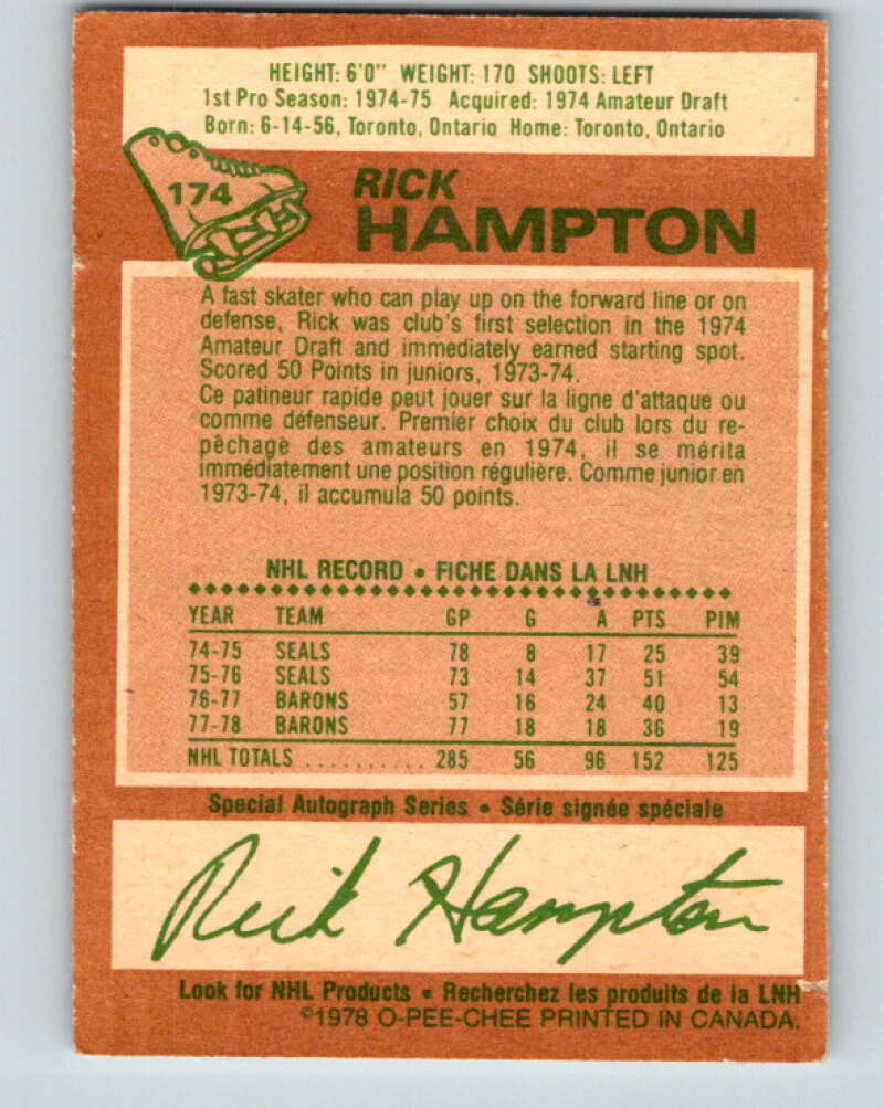 1978-79 O-Pee-Chee #174 Rick Hampton Los Angeles Kings V23328