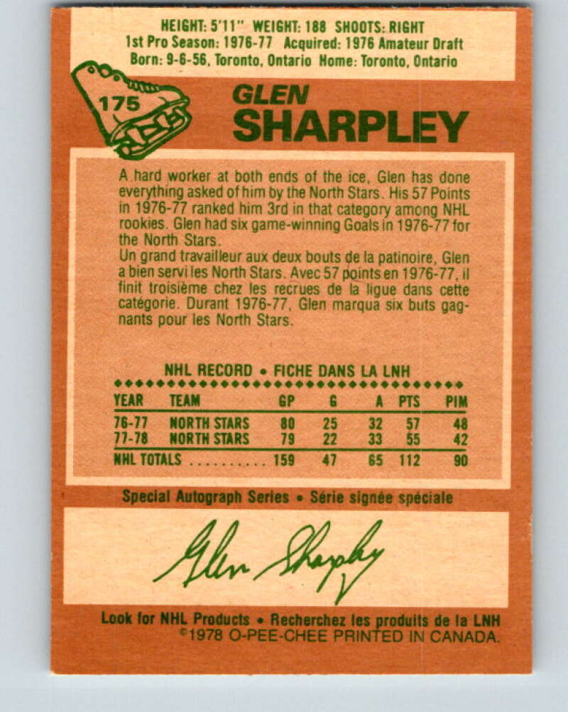 1978-79 O-Pee-Chee #175 Glen Sharpley North Stars V23340