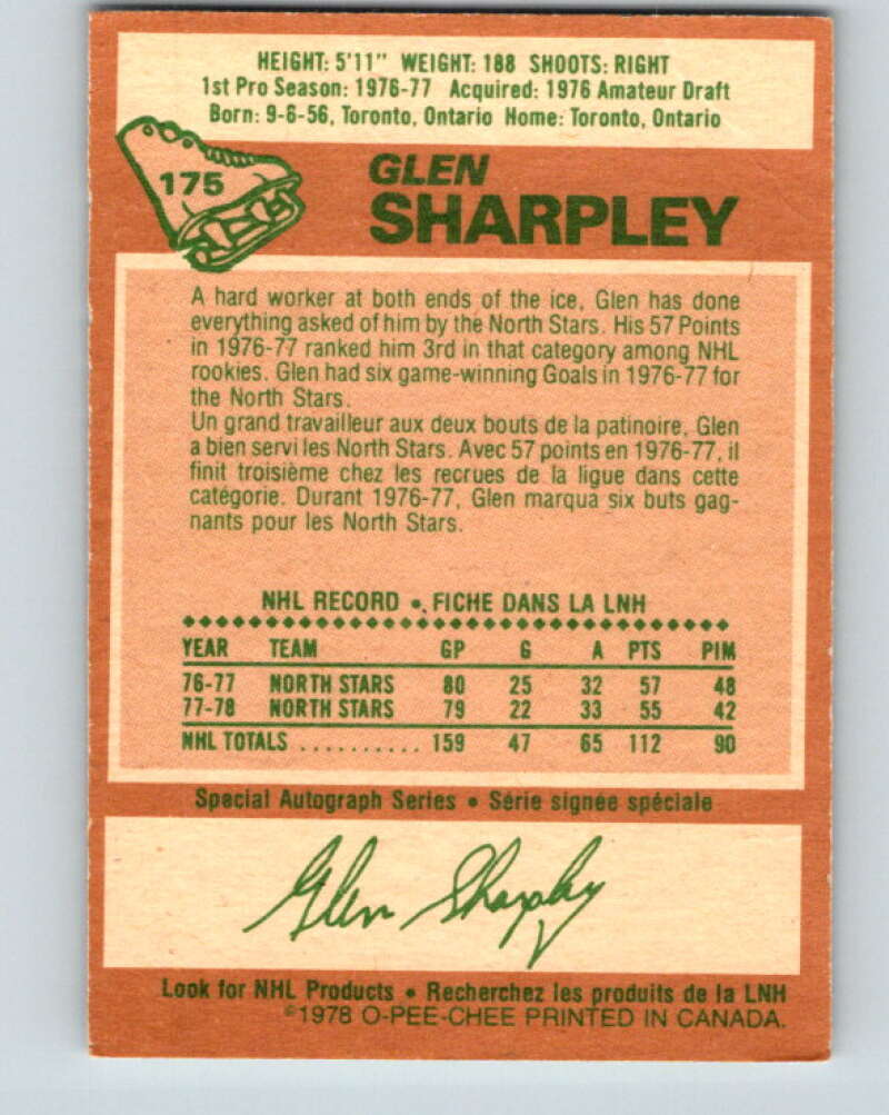 1978-79 O-Pee-Chee #175 Glen Sharpley North Stars V23341