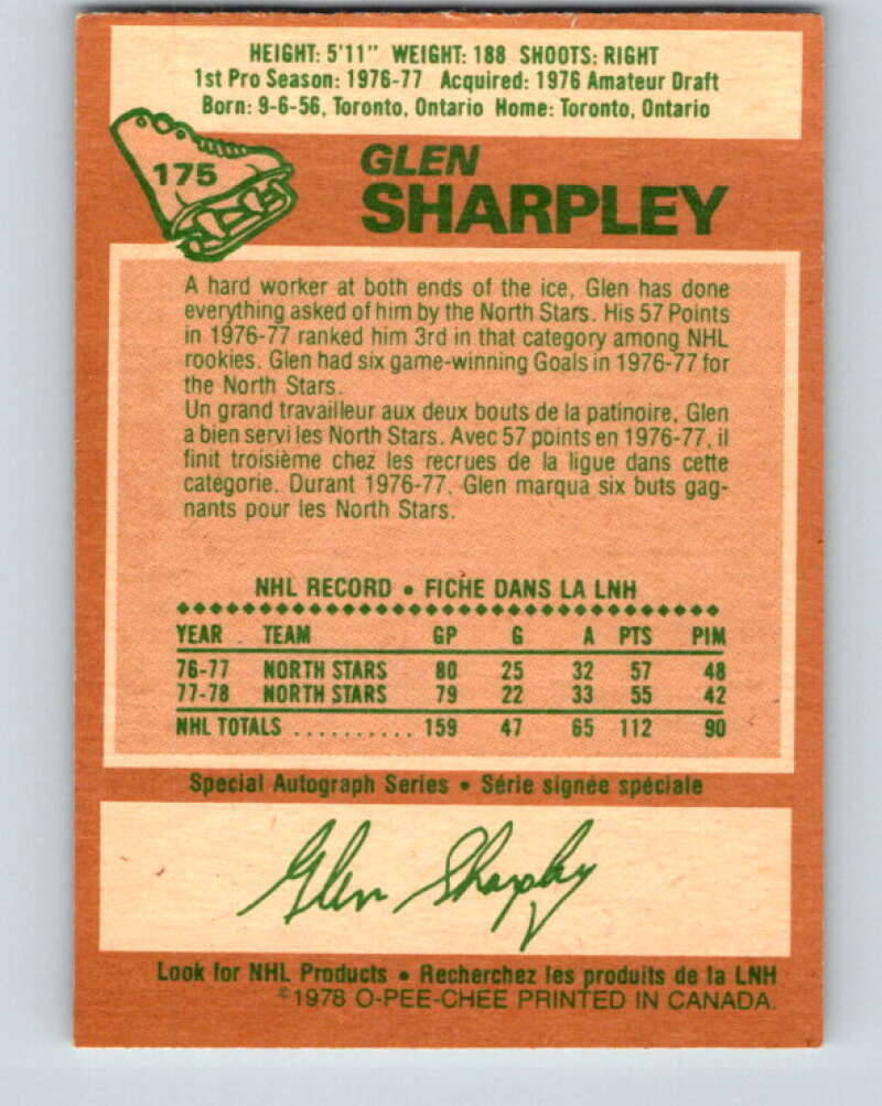 1978-79 O-Pee-Chee #175 Glen Sharpley North Stars V23345