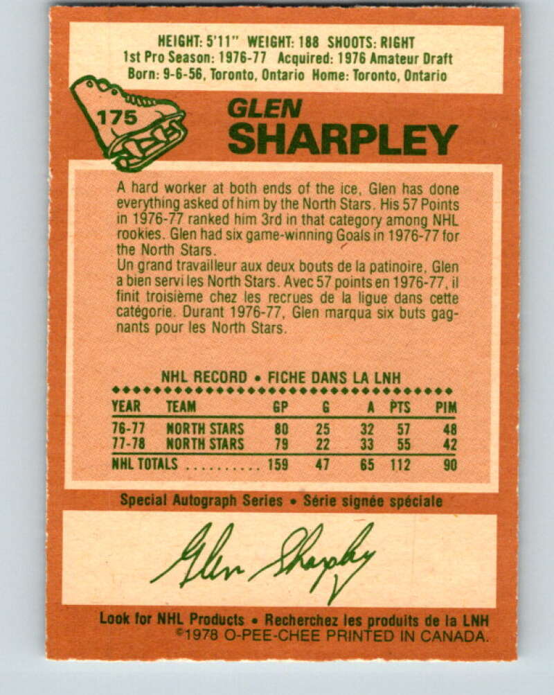 1978-79 O-Pee-Chee #175 Glen Sharpley North Stars V23346