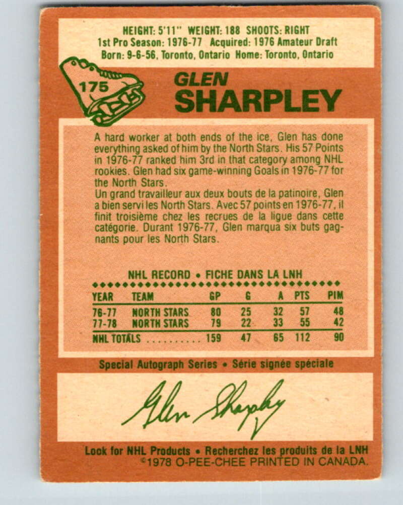 1978-79 O-Pee-Chee #175 Glen Sharpley North Stars V23348
