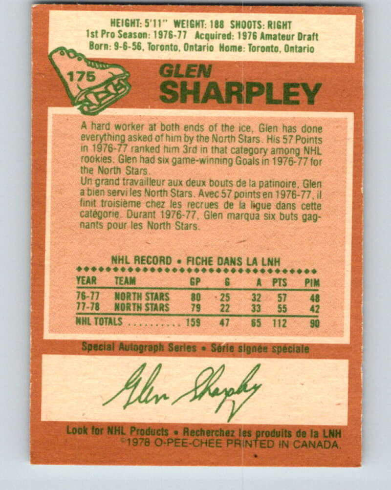 1978-79 O-Pee-Chee #175 Glen Sharpley North Stars V23349
