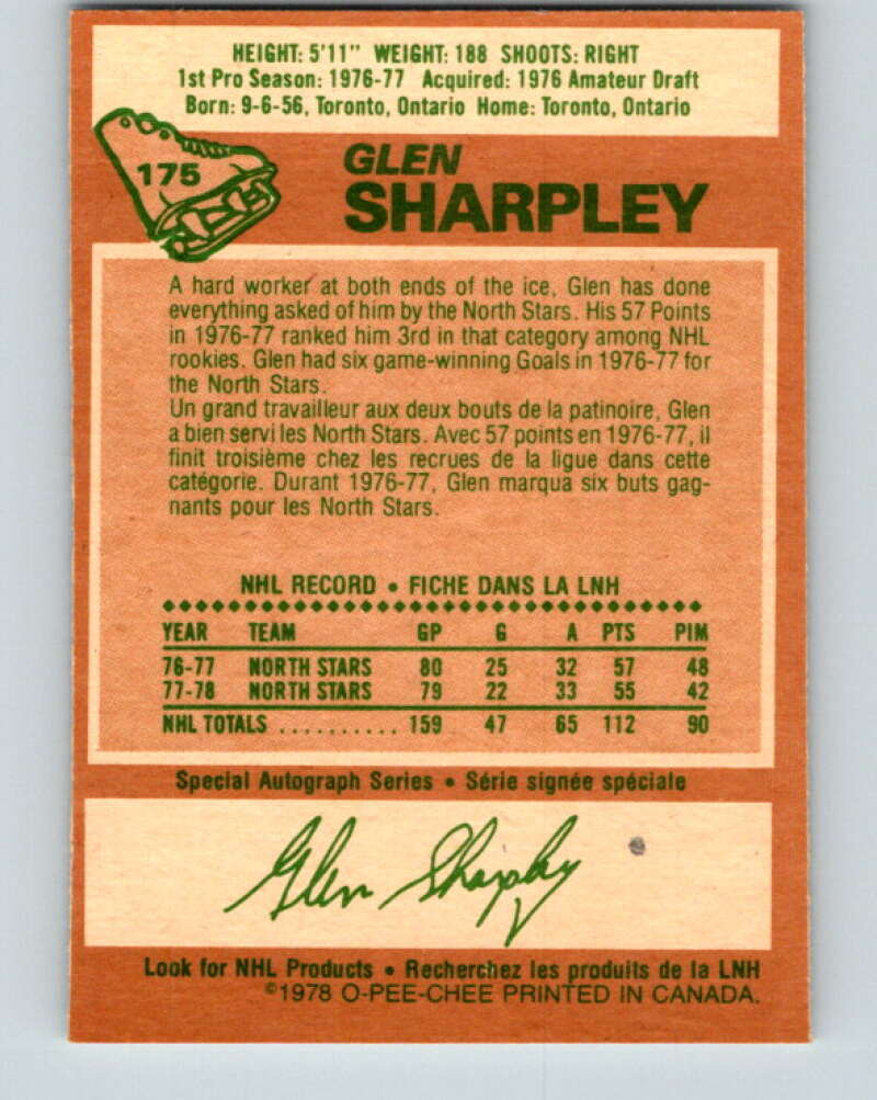 1978-79 O-Pee-Chee #175 Glen Sharpley North Stars V23351
