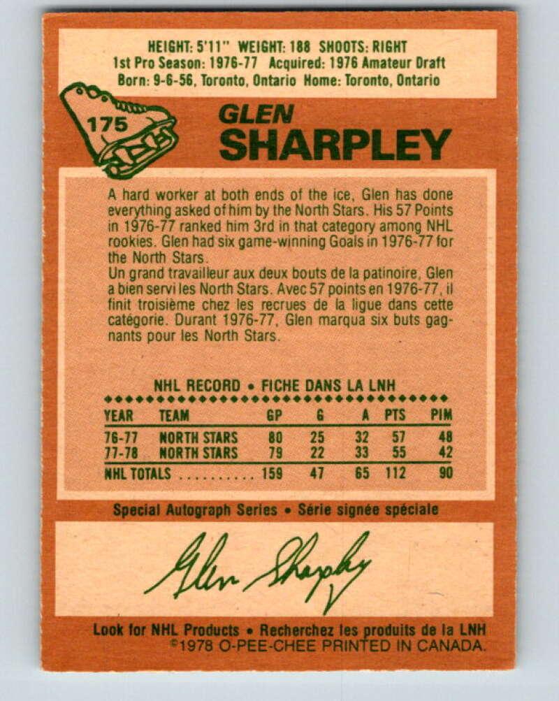 1978-79 O-Pee-Chee #175 Glen Sharpley North Stars V23352