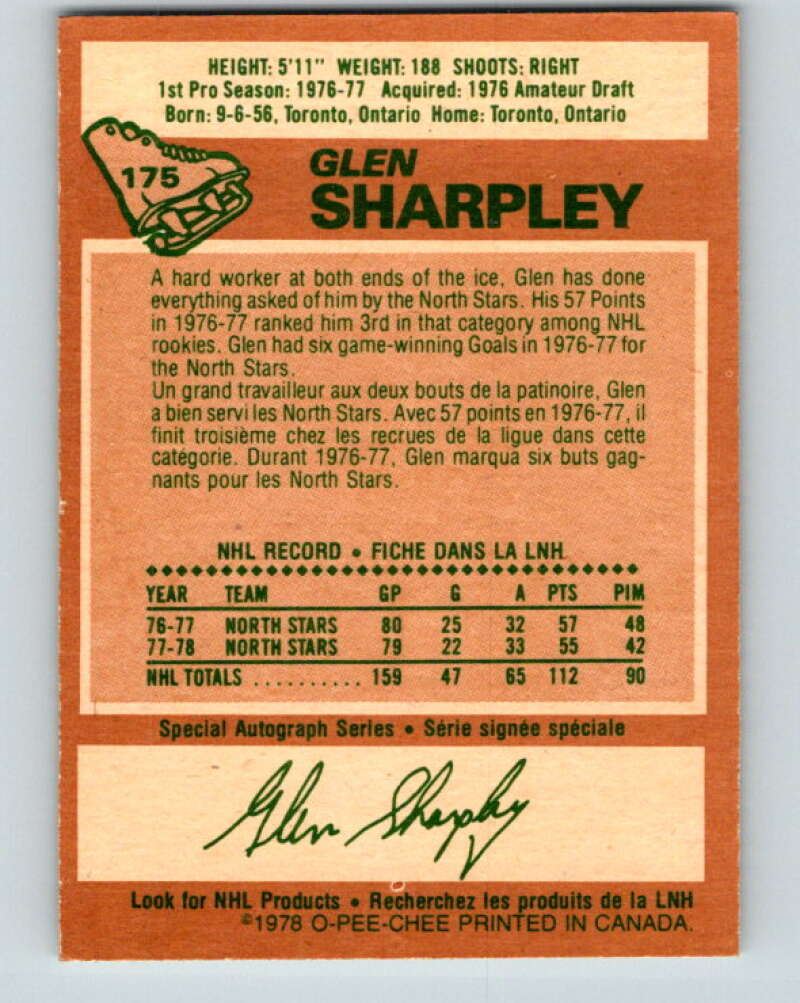 1978-79 O-Pee-Chee #175 Glen Sharpley North Stars V23355