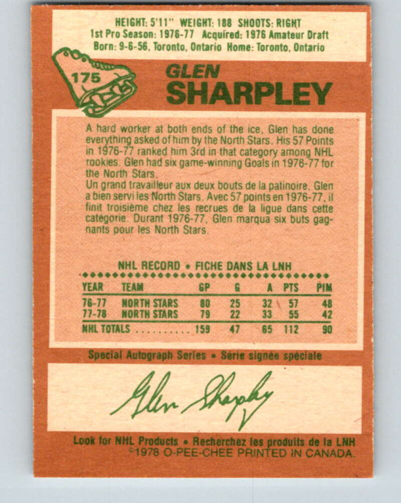 1978-79 O-Pee-Chee #175 Glen Sharpley North Stars V23358