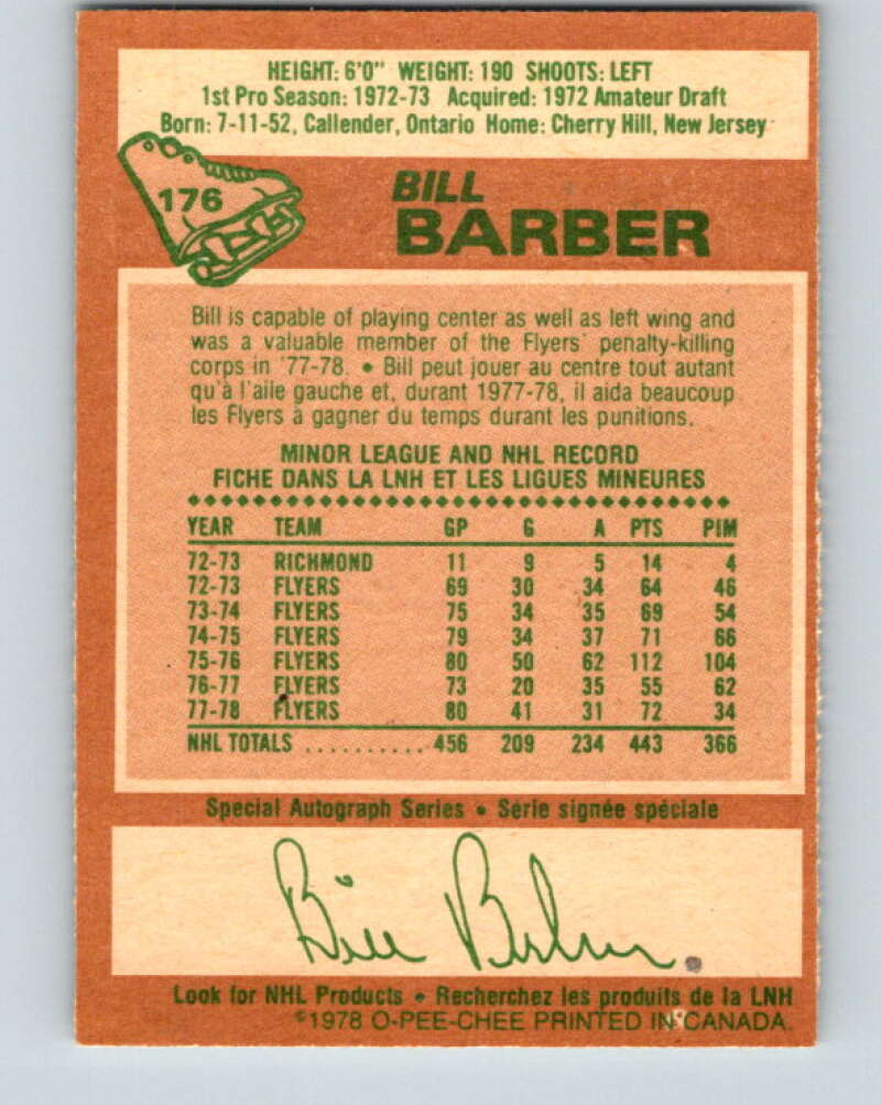 1978-79 O-Pee-Chee #176 Bill Barber Philadelphia Flyers V23365