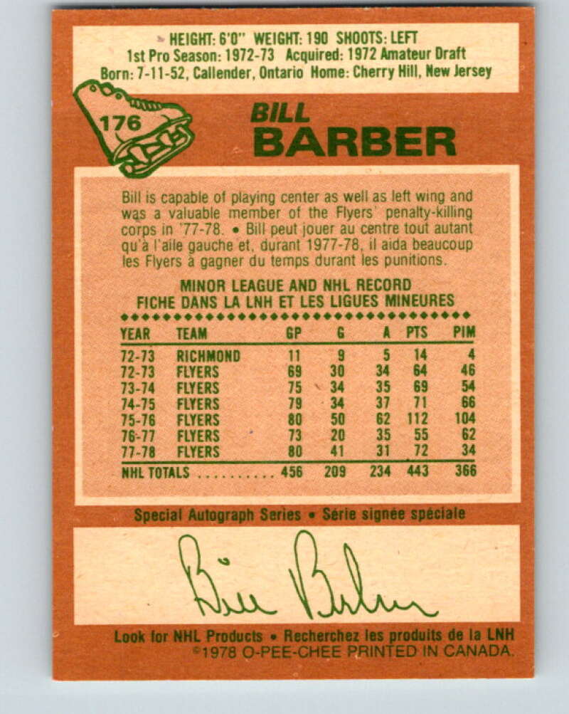 1978-79 O-Pee-Chee #176 Bill Barber Philadelphia Flyers V23367
