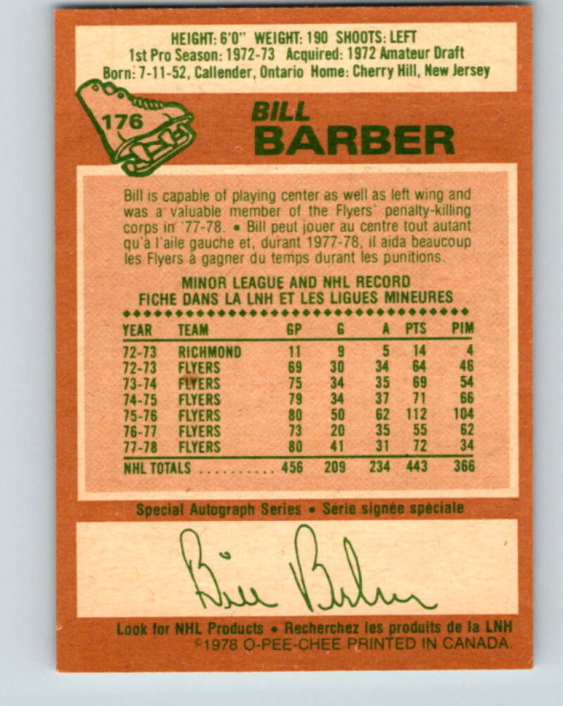 1978-79 O-Pee-Chee #176 Bill Barber Philadelphia Flyers V23368