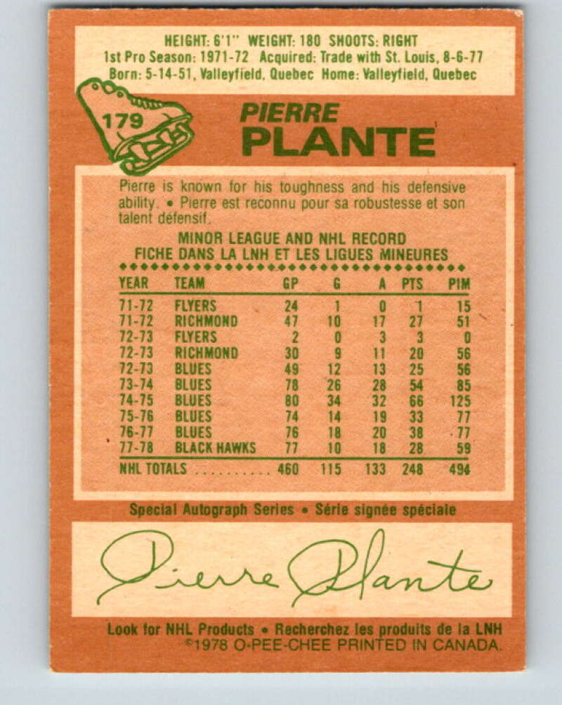 1978-79 O-Pee-Chee #179 Pierre Plante New York Rangers V23413