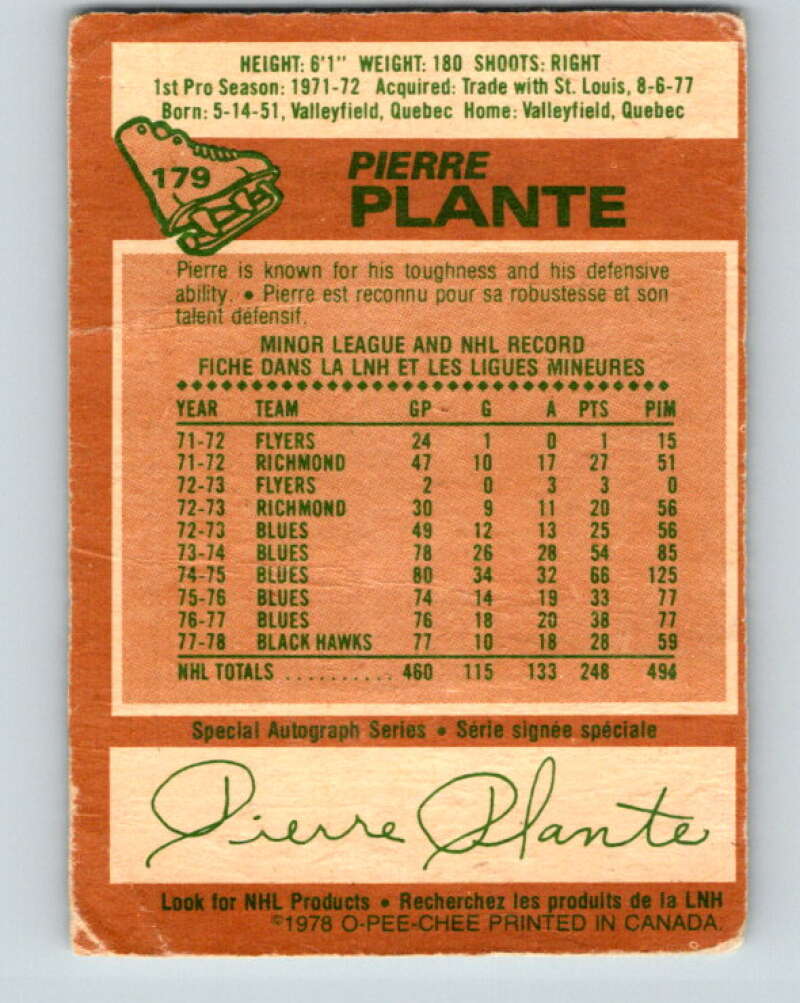 1978-79 O-Pee-Chee #179 Pierre Plante New York Rangers V23414