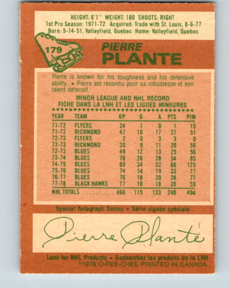 1978-79 O-Pee-Chee #179 Pierre Plante New York Rangers V23423