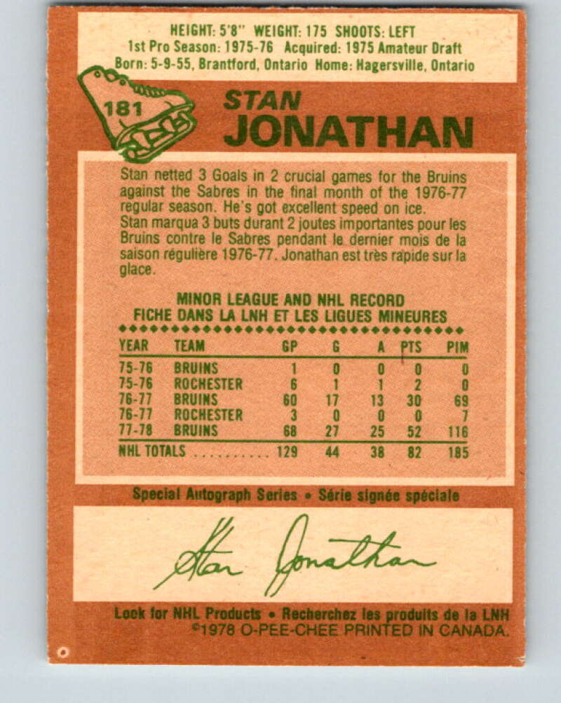 1978-79 O-Pee-Chee #181 Stan Jonathan Boston Bruins V23435