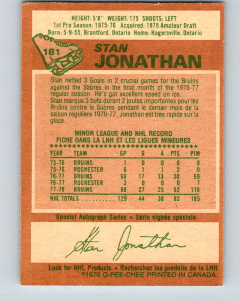 1978-79 O-Pee-Chee #181 Stan Jonathan Boston Bruins V23439