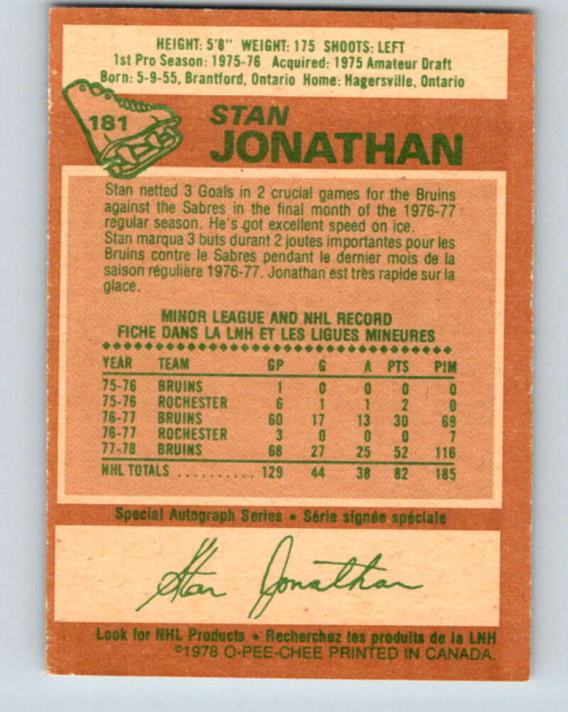 1978-79 O-Pee-Chee #181 Stan Jonathan Boston Bruins V23440