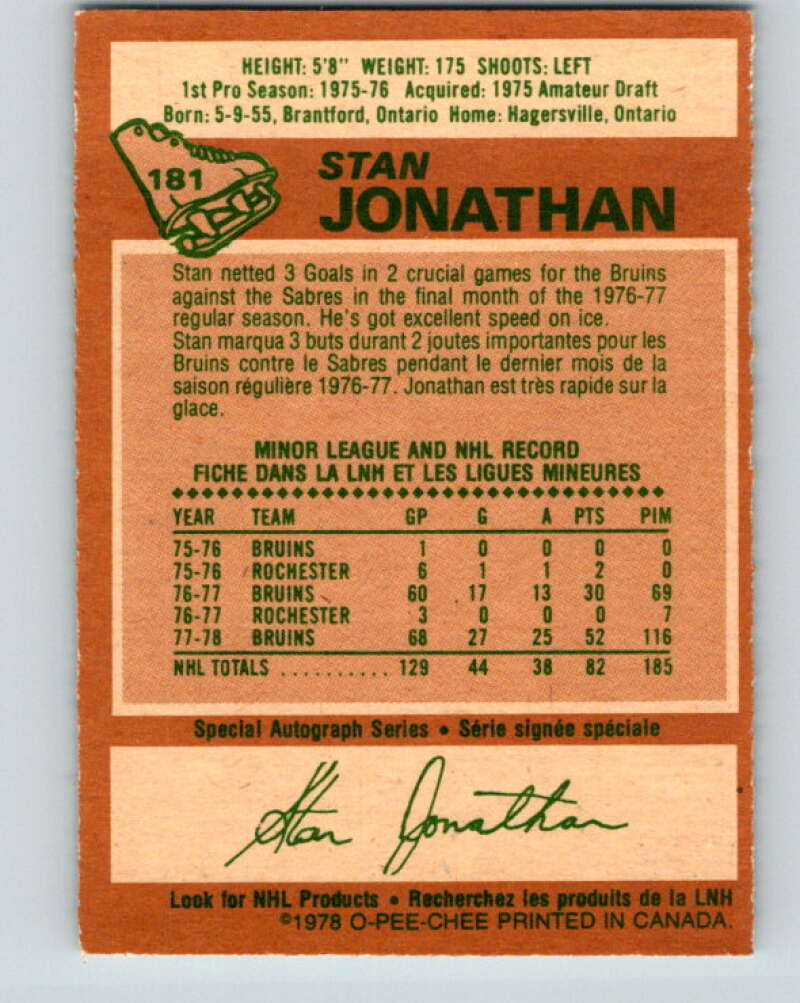 1978-79 O-Pee-Chee #181 Stan Jonathan Boston Bruins V23442