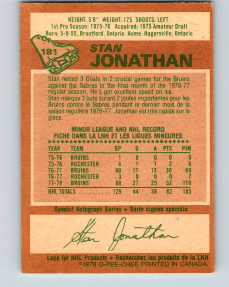 1978-79 O-Pee-Chee #181 Stan Jonathan Boston Bruins V23443